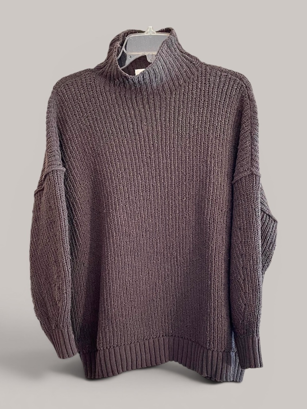 Aerie Oversized Dark Brown Plush Chenille Mock Neck Sweater Size Small